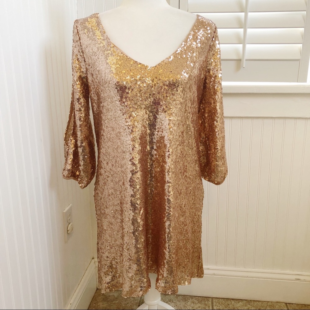Lulus Moment to Shine Rose Gold Sequin Dress XS